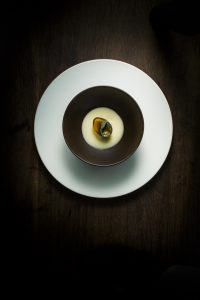 dish_thousand-year-old quail egg, potage, ginger_Eric Wolfinger