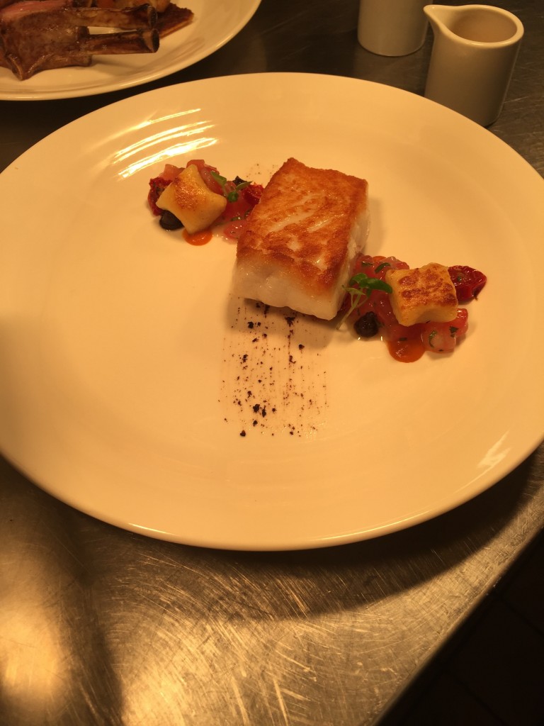 Cornish Cod with Tomato and Mussel Ketchup, Gnocchi and Tapenade