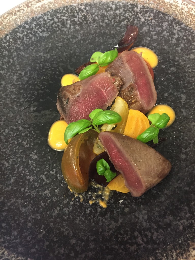 Wood Pigeon, Heritage Tomatoes, Balsamic Onions and Smoked Tomato Dressing